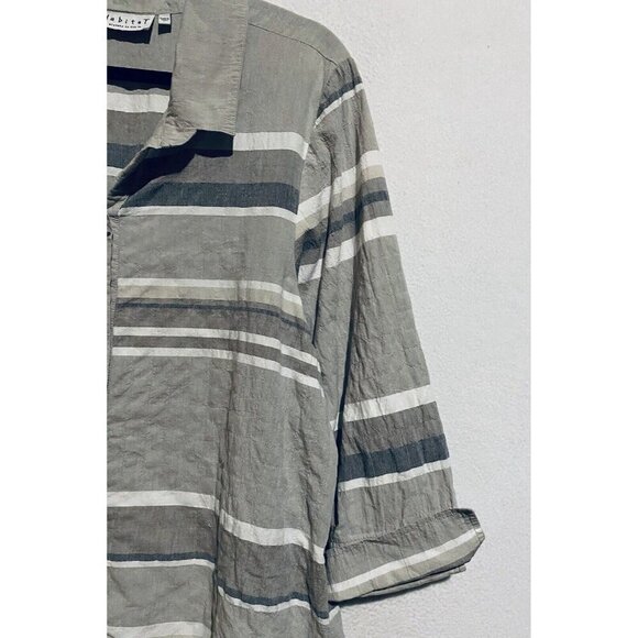 Habitat Top Womens Large Gray Sand Striped Toggle Buttons Tunic Gauzy Lagenlook - Picture 3 of 8